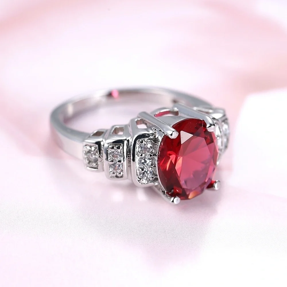 *HARMONLEE* Silver x Red Zircon Fashion Ring Size 8